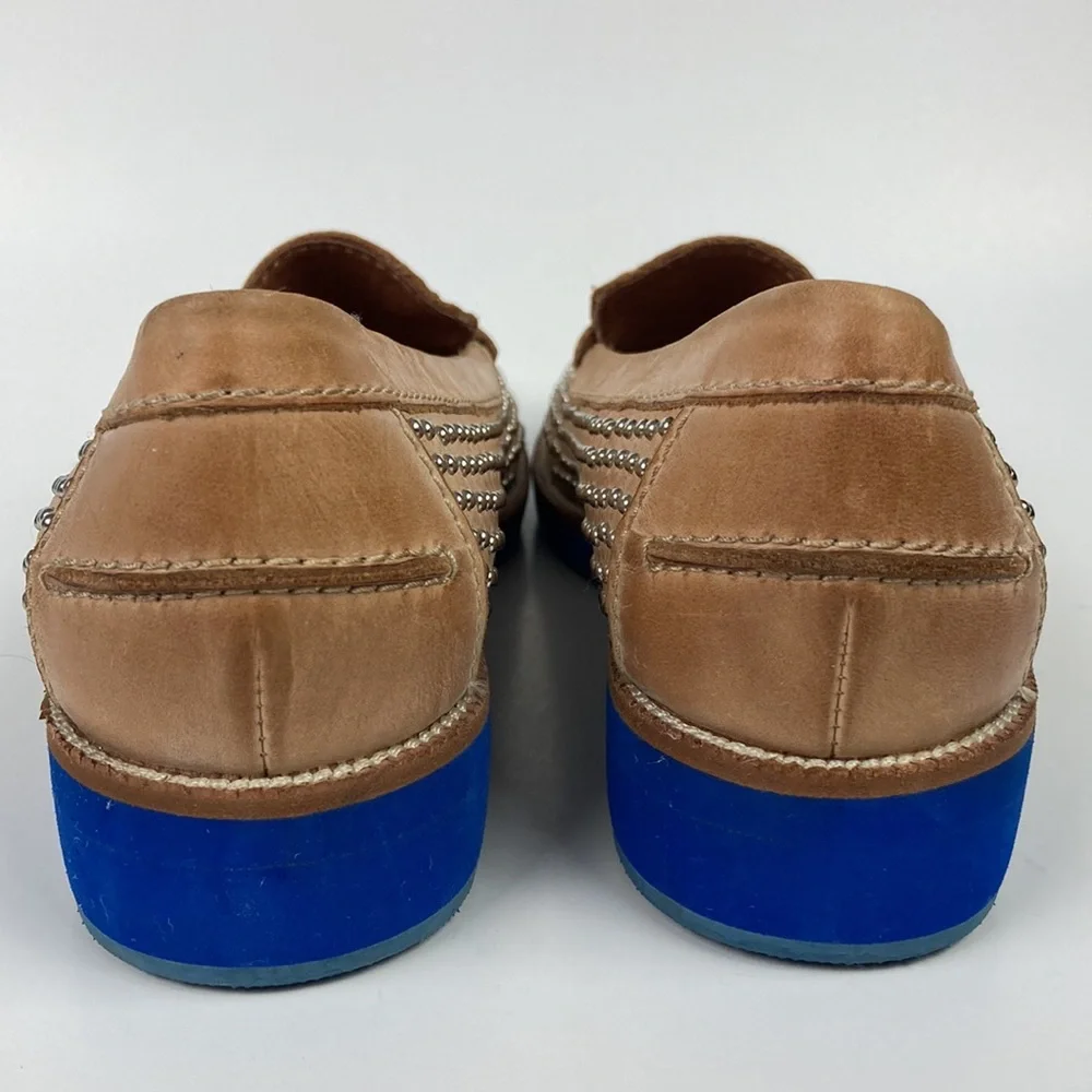 Jeffrey Campbell Dorm Tan Leather Studded Loafer, Size 6.5